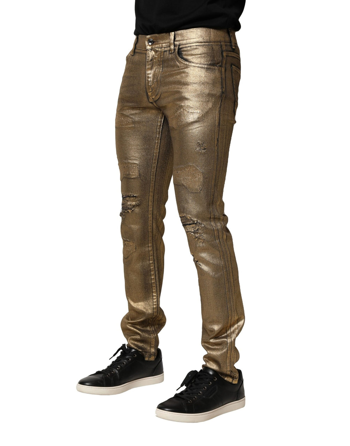 Jeans slim en coton stretch délavé doré Dolce &amp; Gabbana