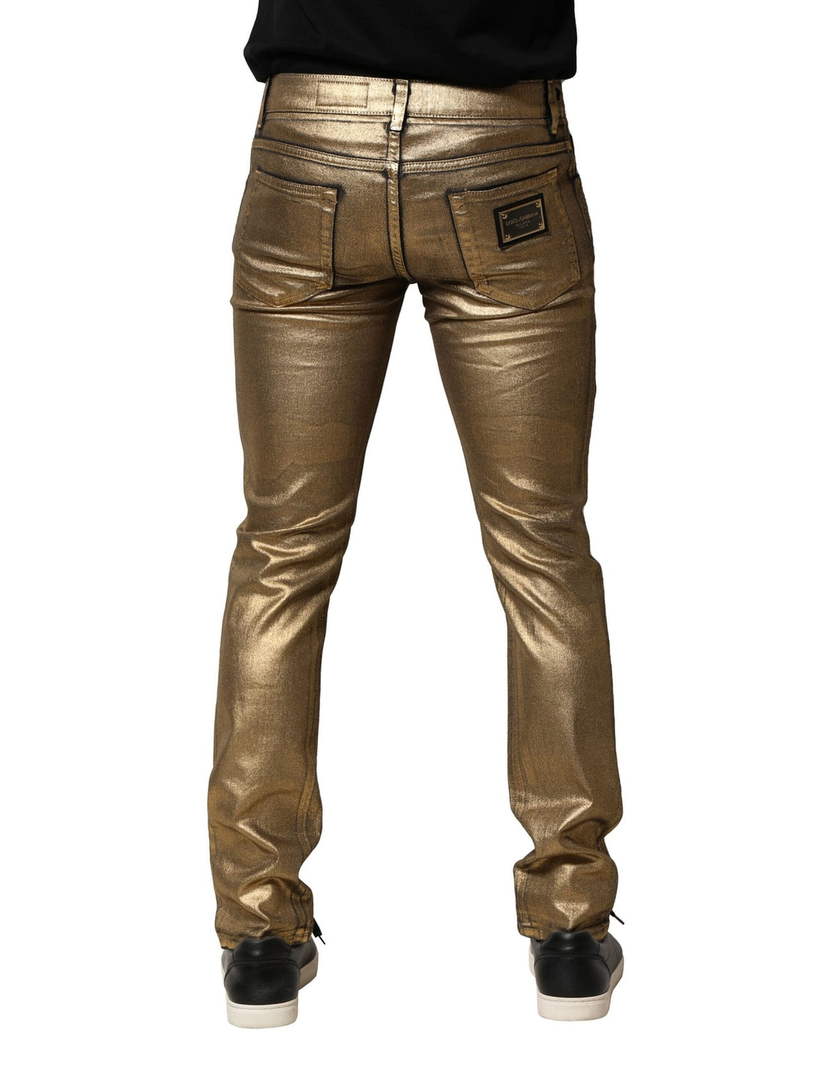 Jeans slim en coton stretch délavé doré Dolce &amp; Gabbana