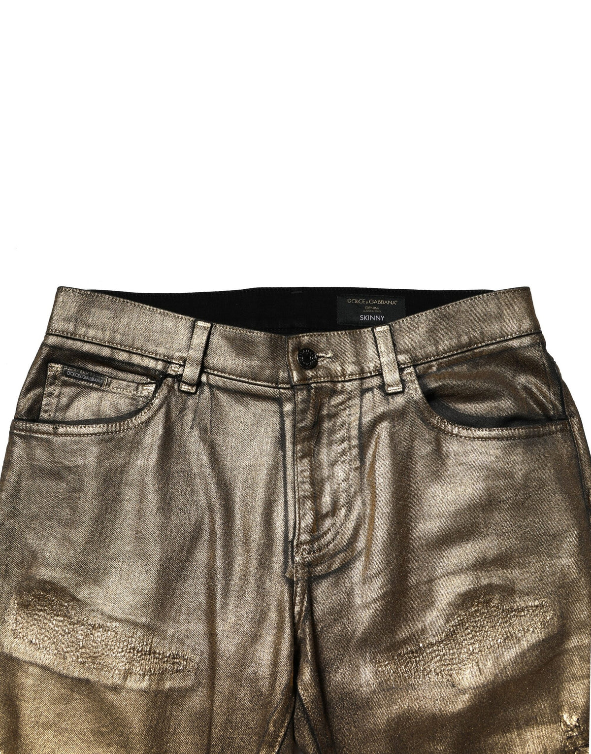 Jeans slim en coton stretch délavé doré Dolce &amp; Gabbana