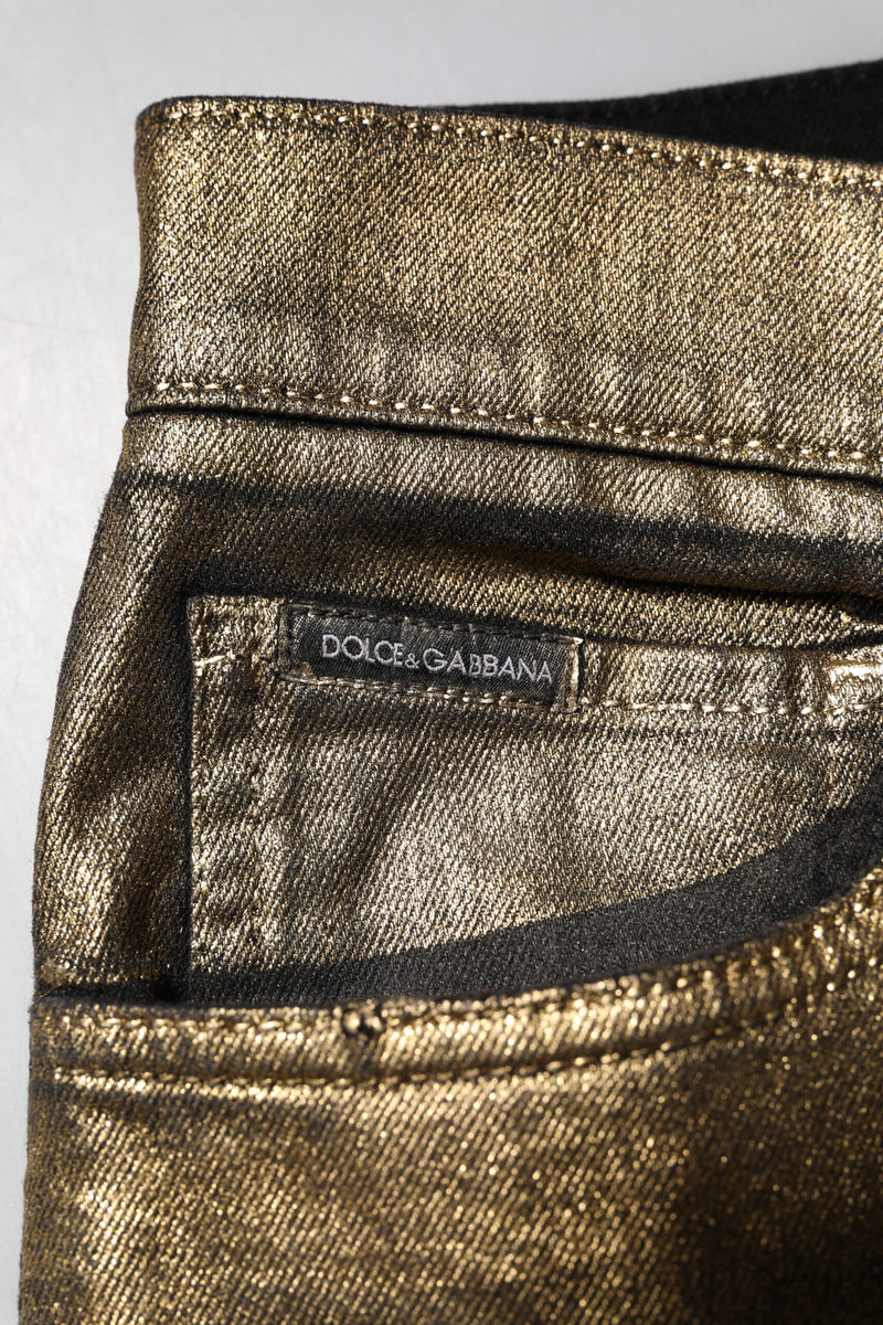 Dolce &amp; Gabbana gouden, versleten, strakke spijkerbroek van stretch katoen