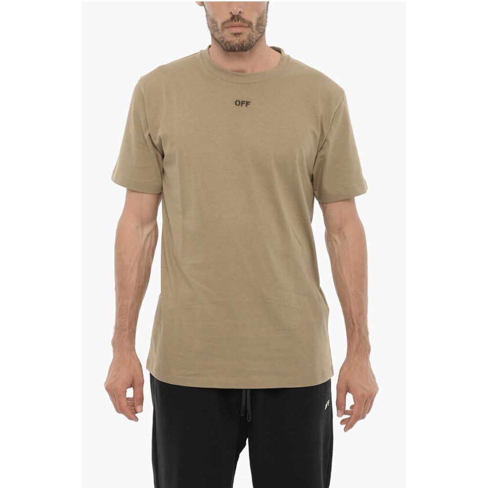 T-shirt blanc cassé à col rond, coupe ajustée, avec logo brodé.