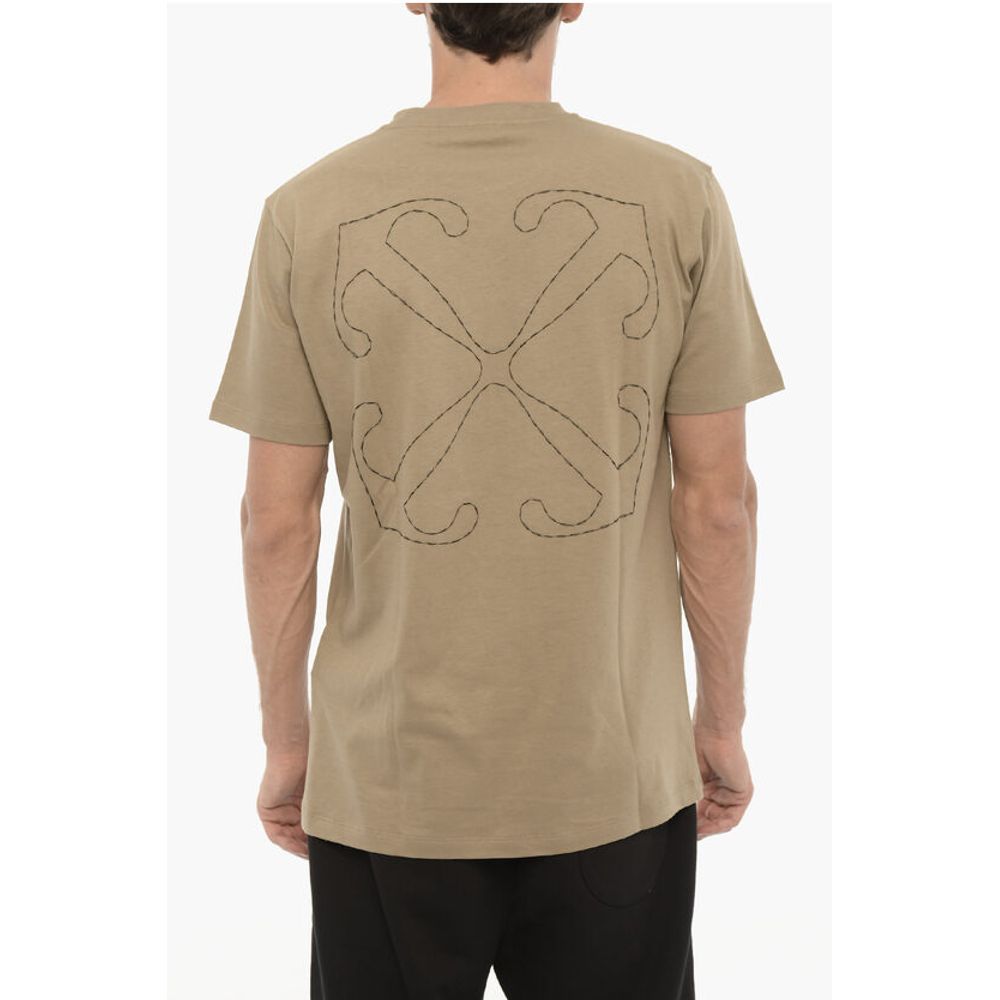 T-shirt blanc cassé à col rond, coupe ajustée, avec logo brodé.