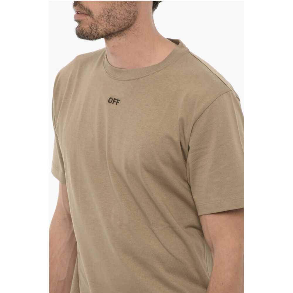 T-shirt blanc cassé à col rond, coupe ajustée, avec logo brodé.