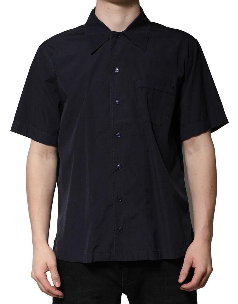 Dolce &amp; Gabbana donkerblauwe katoenen overhemd met korte mouwen, casual model.