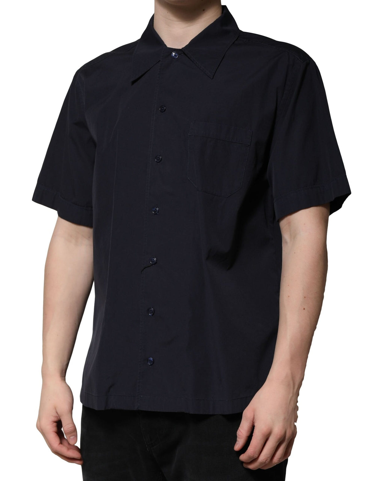 Chemise décontractée à manches courtes en coton bleu foncé de Dolce &amp; Gabbana