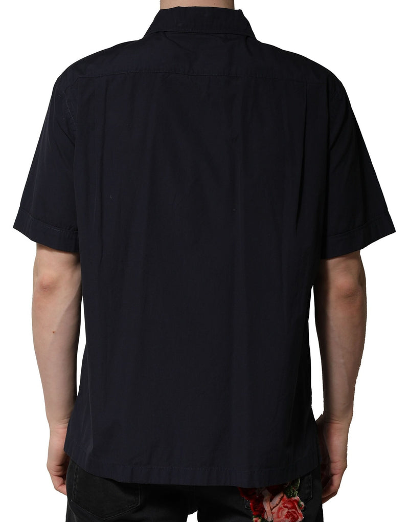 Dolce &amp; Gabbana donkerblauwe katoenen overhemd met korte mouwen, casual model.
