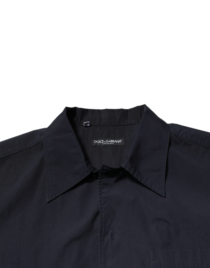 Dolce &amp; Gabbana donkerblauwe katoenen overhemd met korte mouwen, casual model.