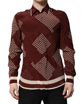 Chemise casual à manches longues en soie marron à pois de Dolce &amp; Gabbana