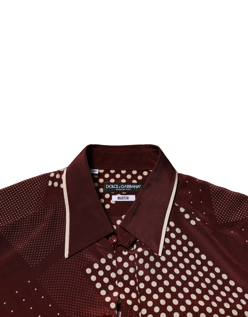 Chemise casual à manches longues en soie marron à pois de Dolce &amp; Gabbana