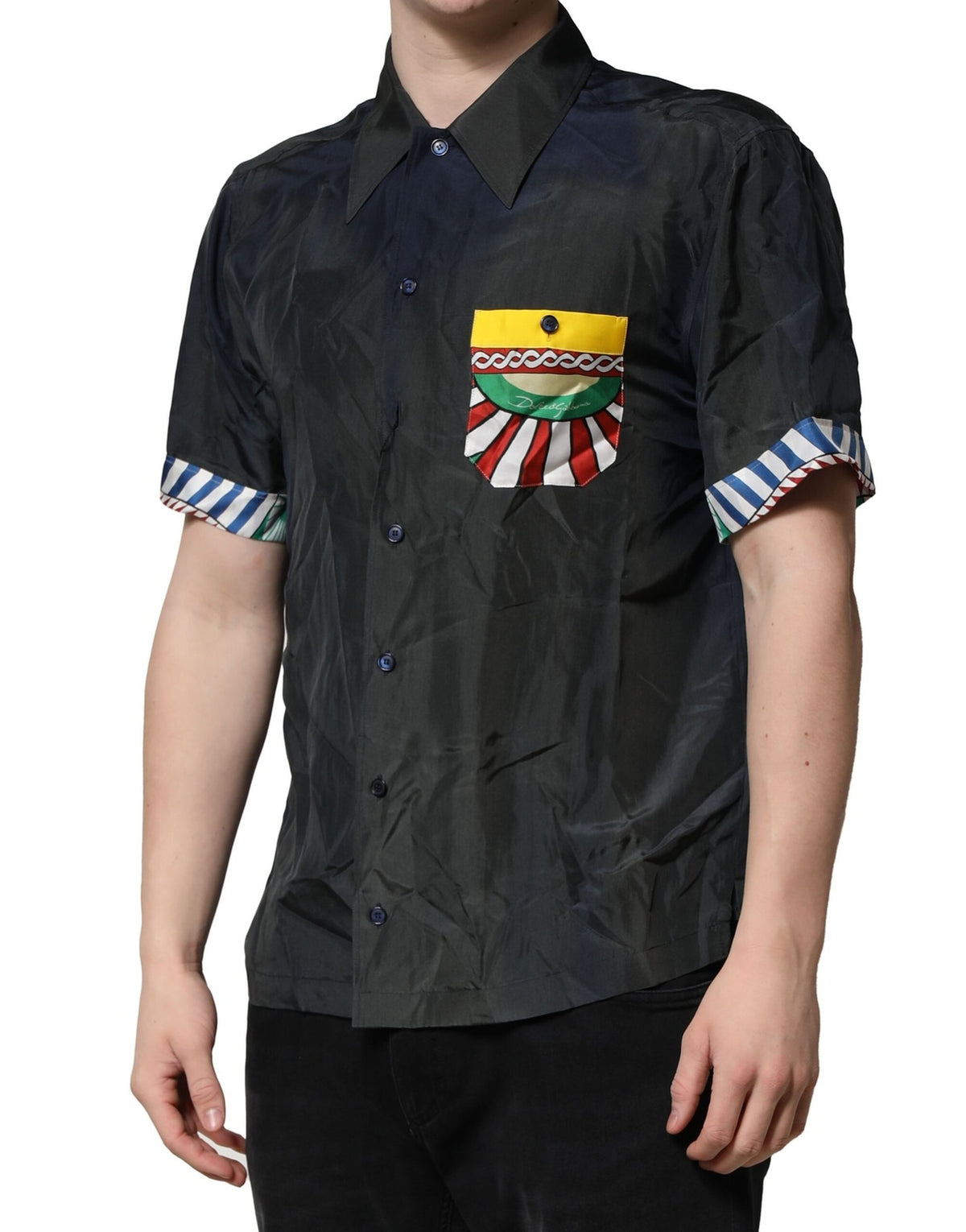 Chemise homme décontractée en soie noire à manches courtes Dolce &amp; Gabbana