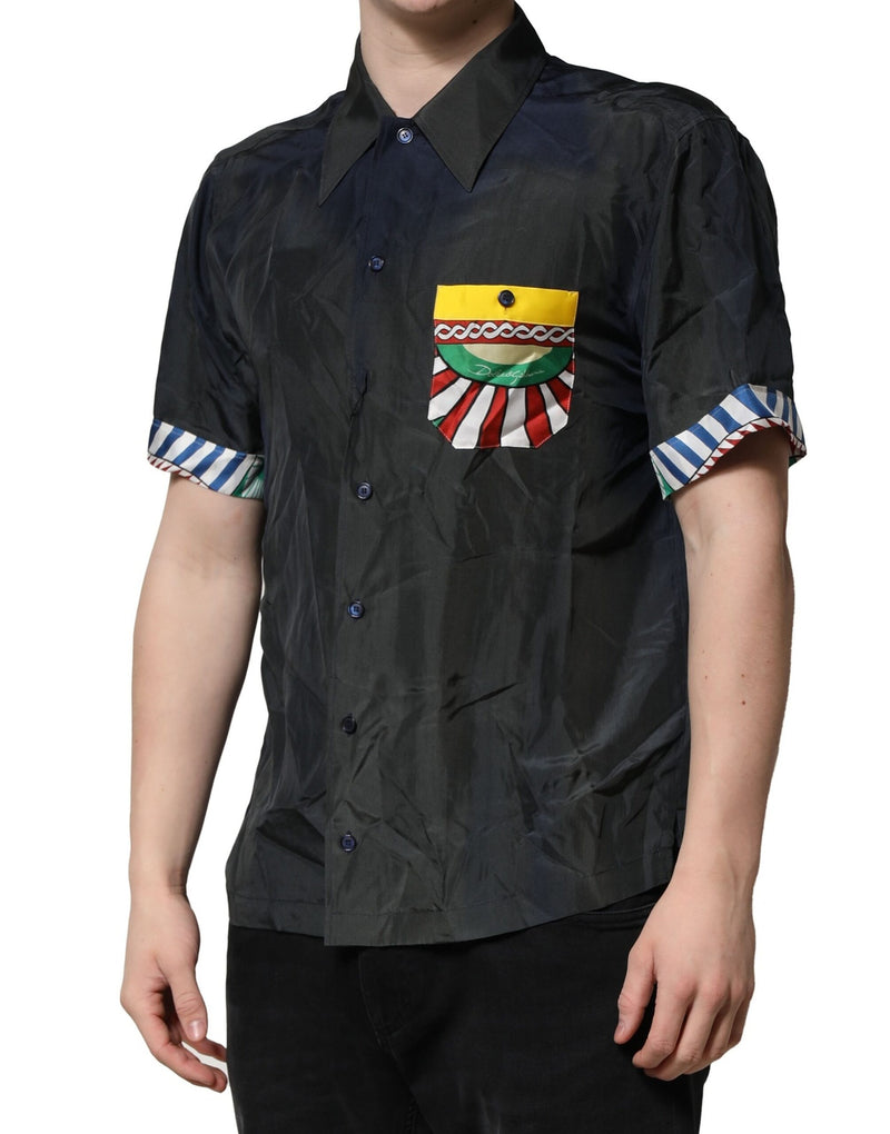 Chemise homme décontractée en soie noire à manches courtes Dolce &amp; Gabbana