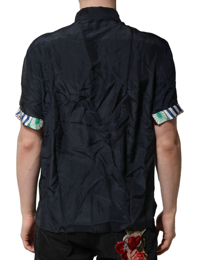 Dolce & Gabbana Black Silk Short Sleeves Men Casual Shirt