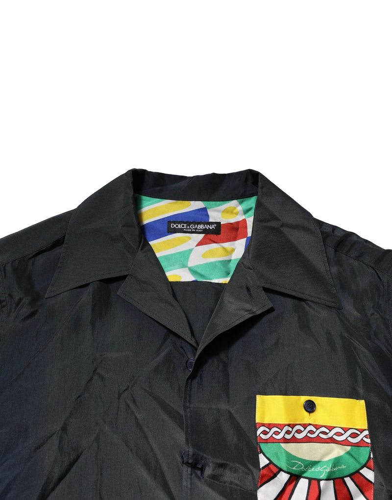Chemise homme décontractée en soie noire à manches courtes Dolce &amp; Gabbana