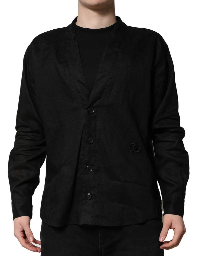 Chemise homme casual en lin noir à manches longues Dolce &amp; Gabbana
