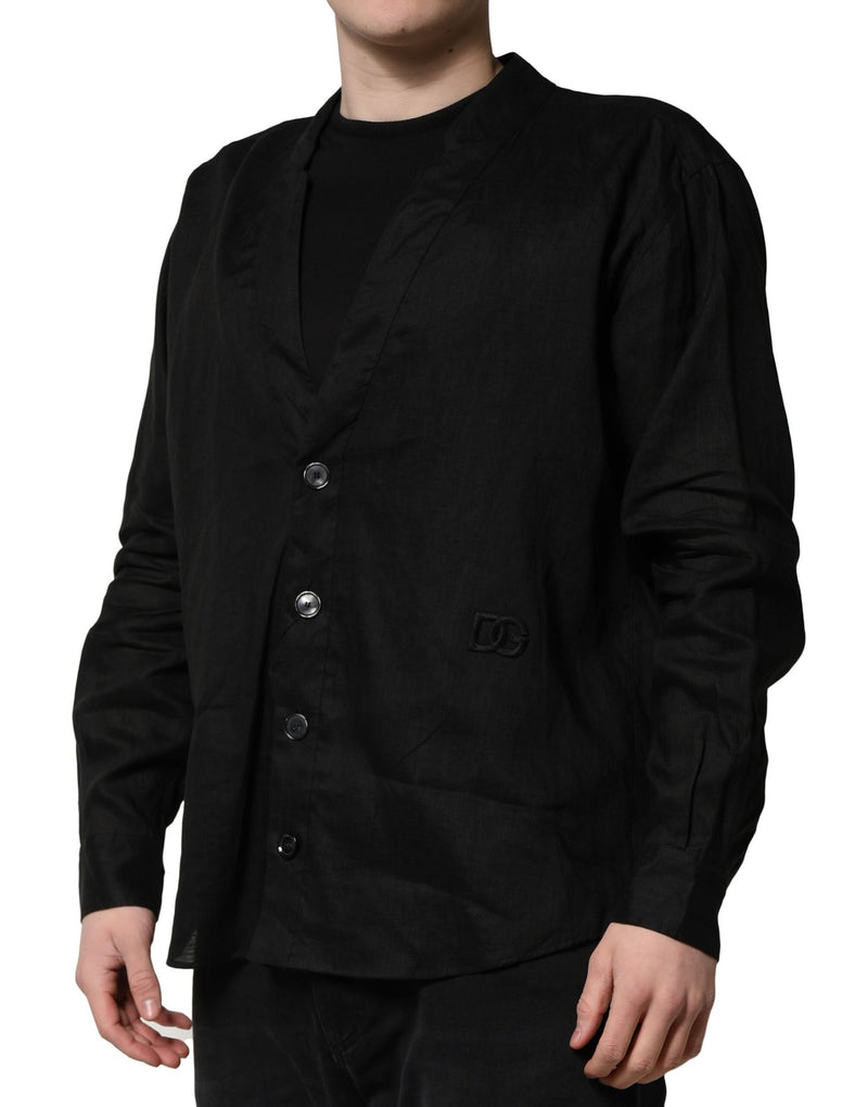 Chemise homme casual en lin noir à manches longues Dolce &amp; Gabbana