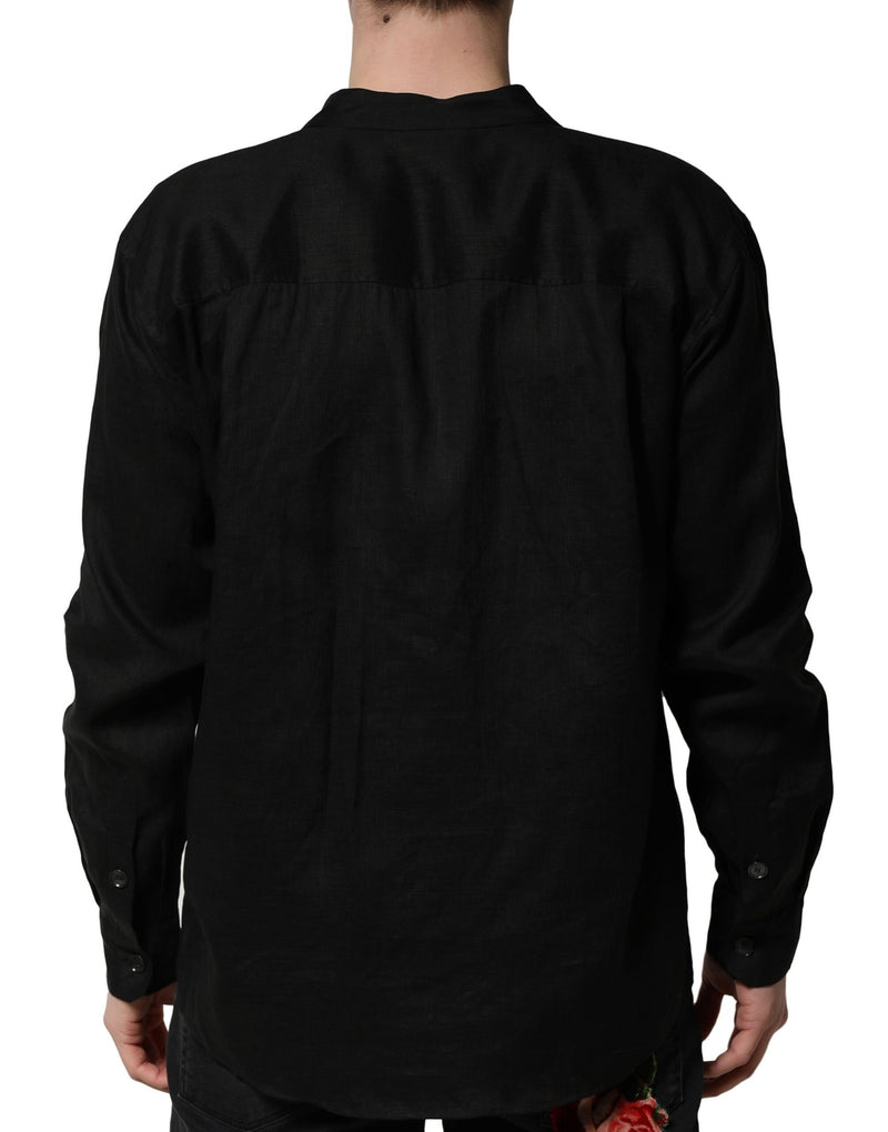 Chemise homme casual en lin noir à manches longues Dolce &amp; Gabbana