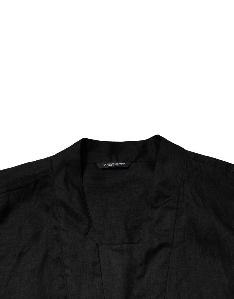 Chemise homme casual en lin noir à manches longues Dolce &amp; Gabbana