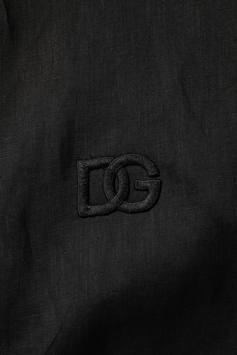 Chemise homme casual en lin noir à manches longues Dolce &amp; Gabbana