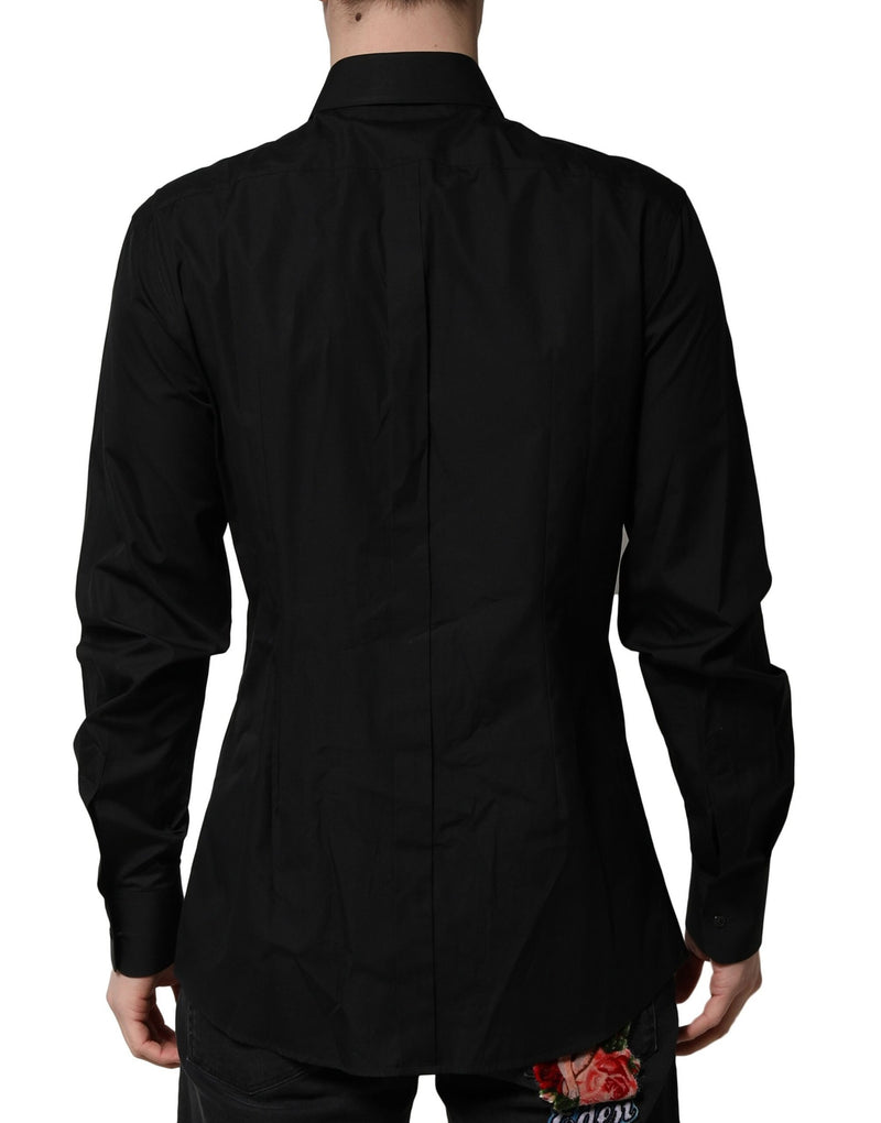 Chemise habillée homme Dolce &amp; Gabbana, noire, détail cristal doré.