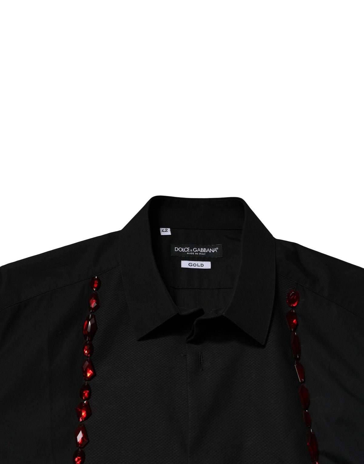 Chemise habillée homme Dolce &amp; Gabbana, noire, détail cristal doré.