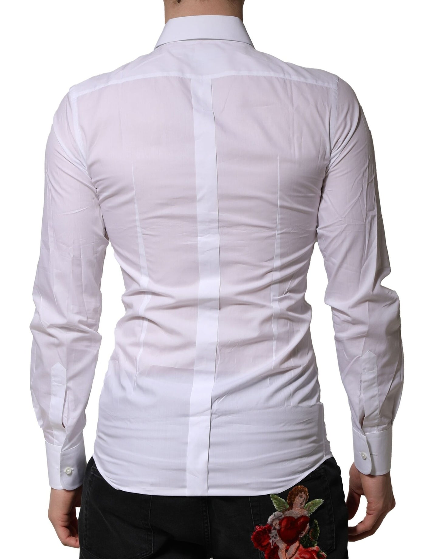 Chemise de cérémonie pour homme Dolce & Gabbana blanche, ornée de paillettes dorées.
