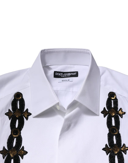 Chemise de cérémonie pour homme Dolce & Gabbana blanche, ornée de paillettes dorées.