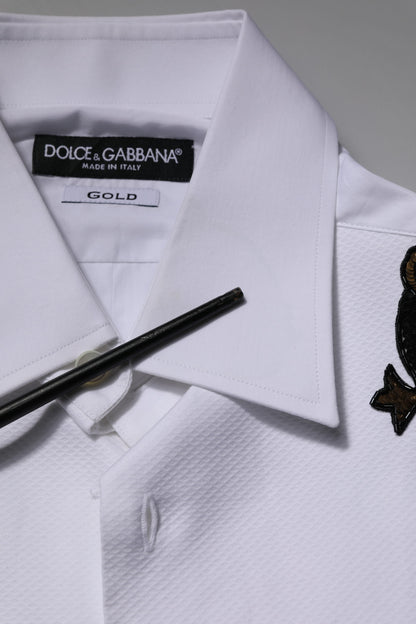 Chemise de cérémonie pour homme Dolce & Gabbana blanche, ornée de paillettes dorées.