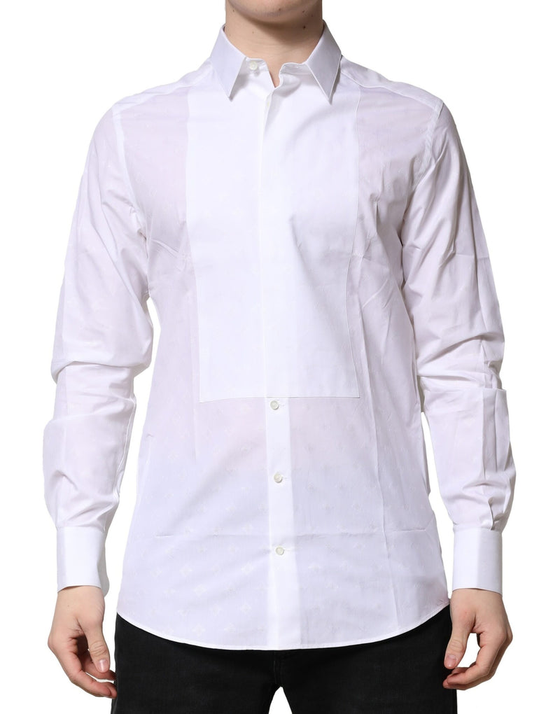 Chemise habillée blanche en popeline de coton à col montant de Dolce &amp; Gabbana, dorée.