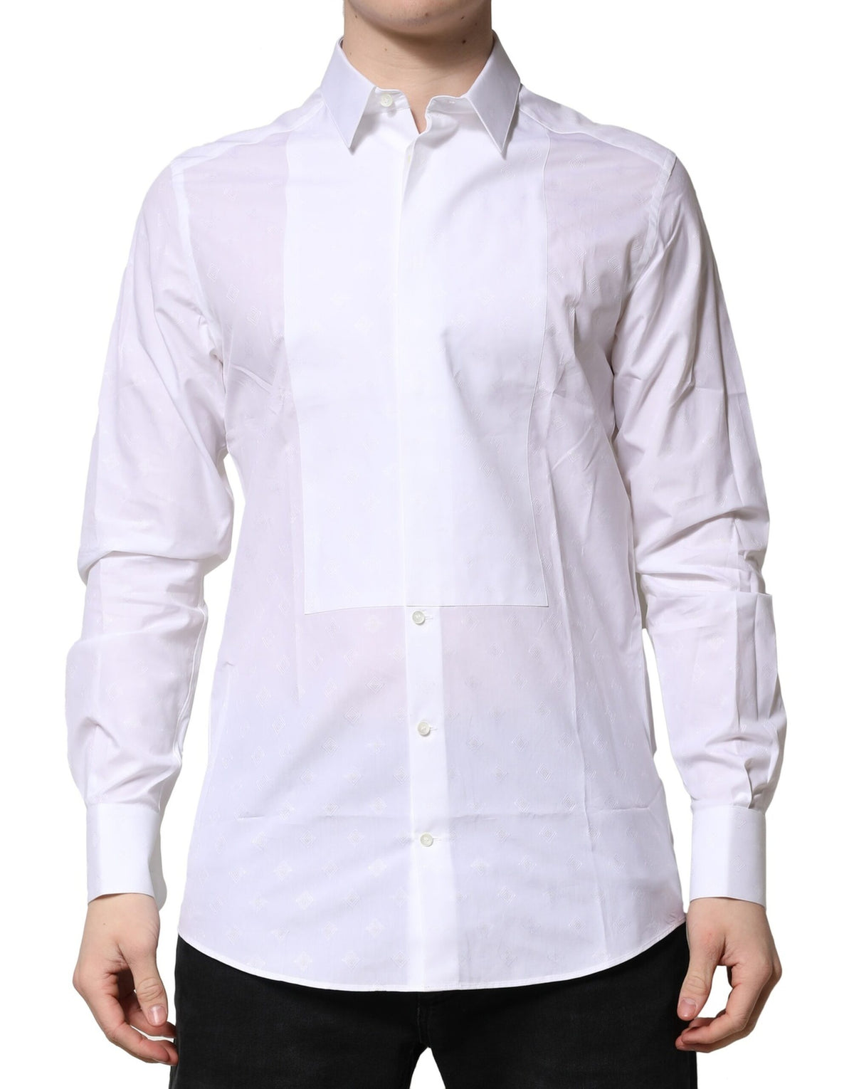 Chemise habillée blanche en popeline de coton à col montant de Dolce &amp; Gabbana, dorée.