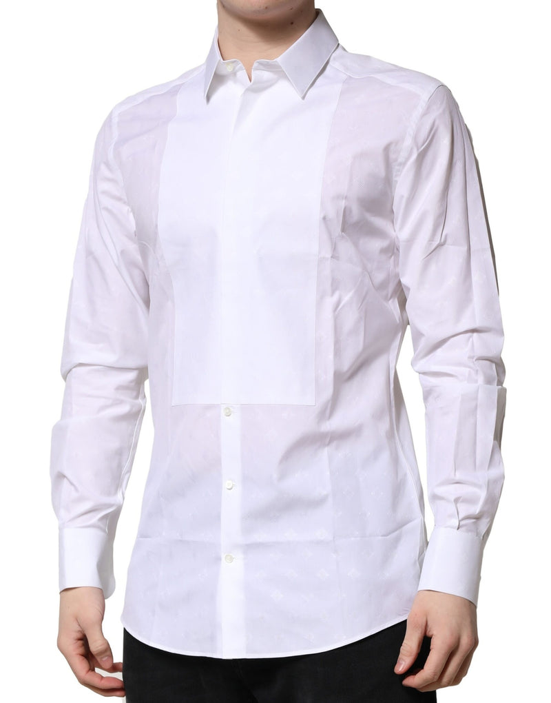 Chemise habillée blanche en popeline de coton à col montant de Dolce &amp; Gabbana, dorée.