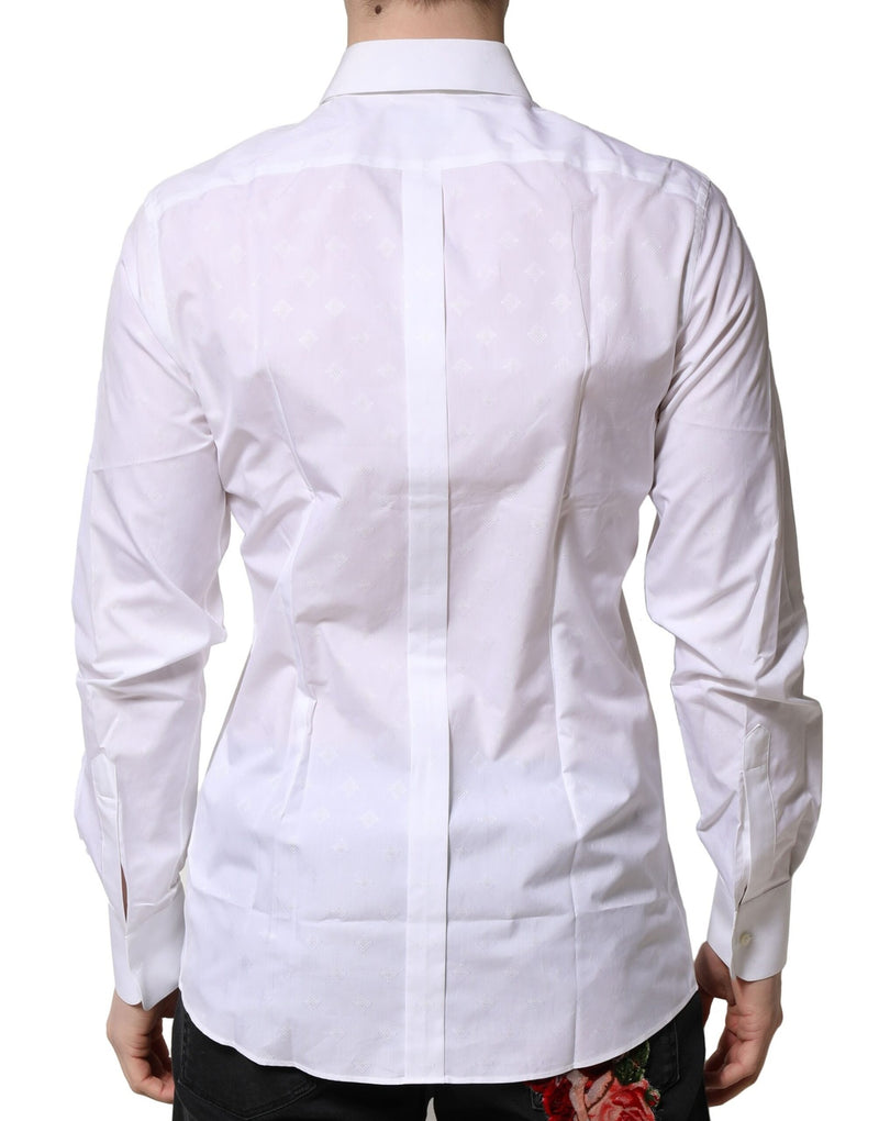 Chemise habillée blanche en popeline de coton à col montant de Dolce &amp; Gabbana, dorée.
