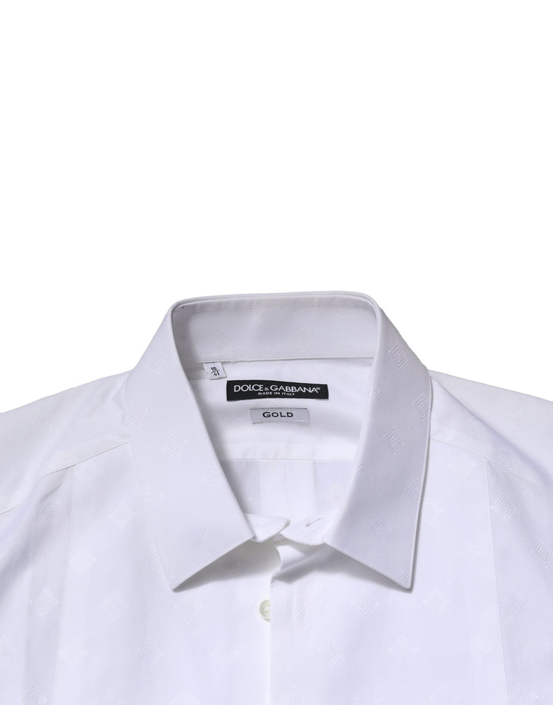 Chemise habillée blanche en popeline de coton à col montant de Dolce &amp; Gabbana, dorée.