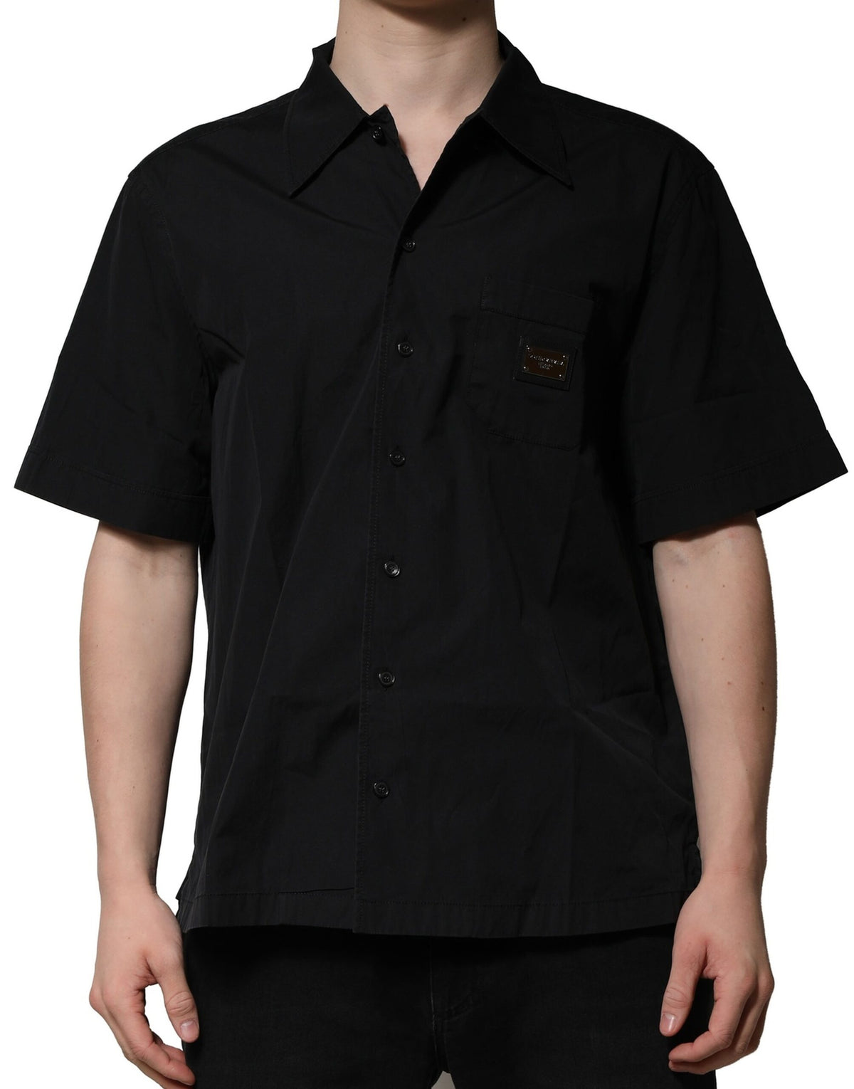 Chemise décontractée à manches courtes en coton noir à boutons de Dolce &amp; Gabbana