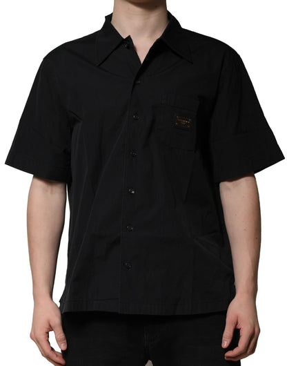 Dolce &amp; Gabbana zwart katoenen overhemd met korte mouwen en knopen, casual model.