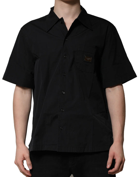 Chemise décontractée à manches courtes en coton noir à boutons de Dolce &amp; Gabbana