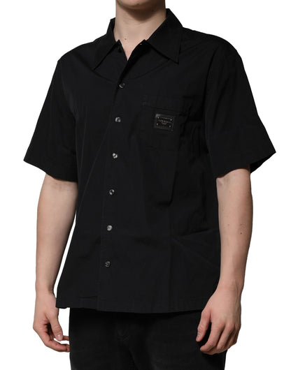 Dolce & Gabbana Black Cotton Short Sleeve Buttoned Casual Shirt