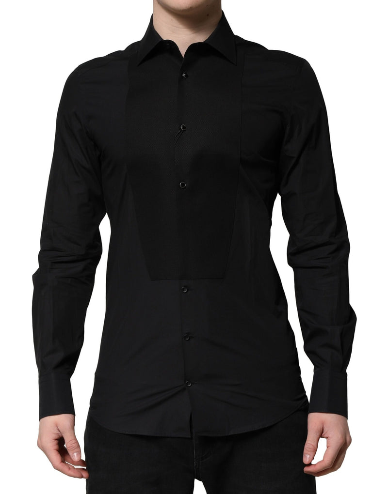 Chemise habillée à manches longues noire et dorée Dolce &amp; Gabbana