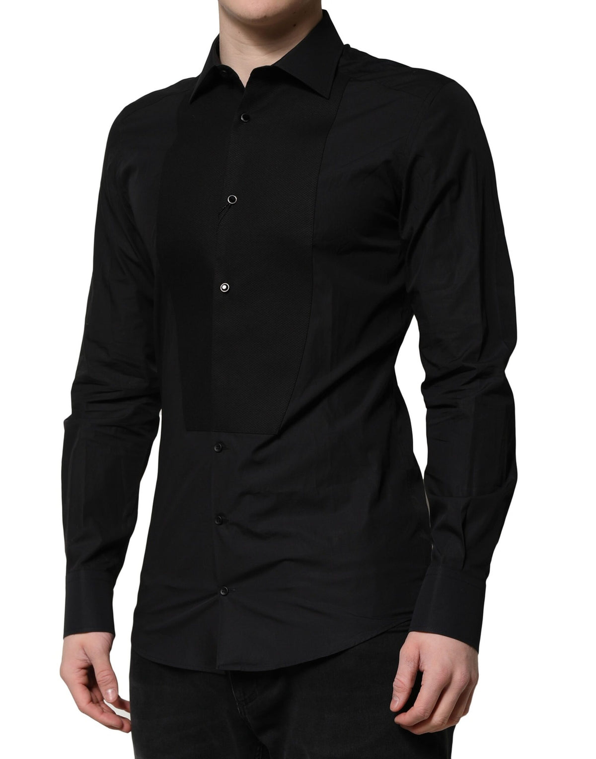 Chemise habillée à manches longues noire et dorée Dolce &amp; Gabbana