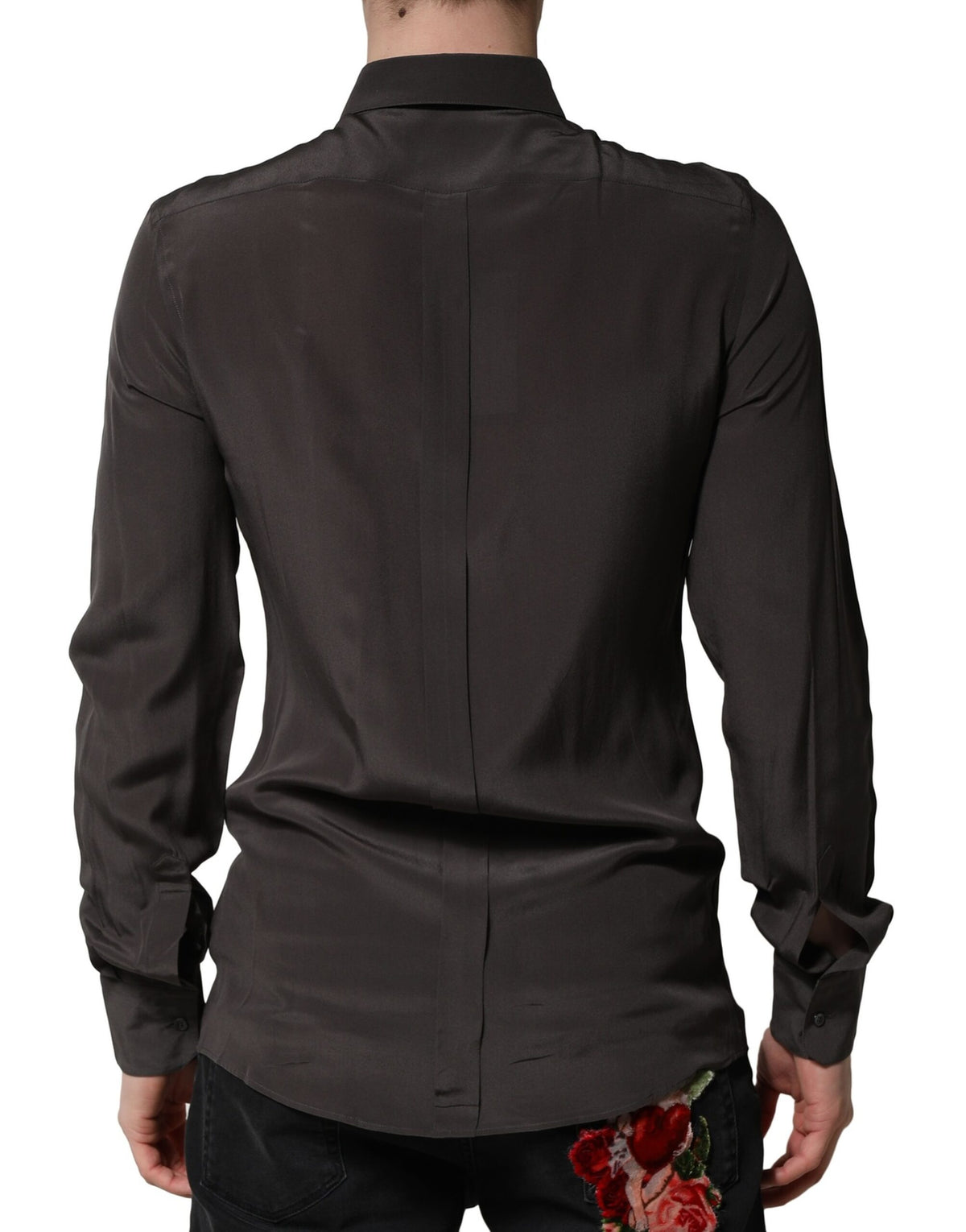 Chemise habillée pour homme en soie marron foncé dorée Dolce &amp; Gabbana