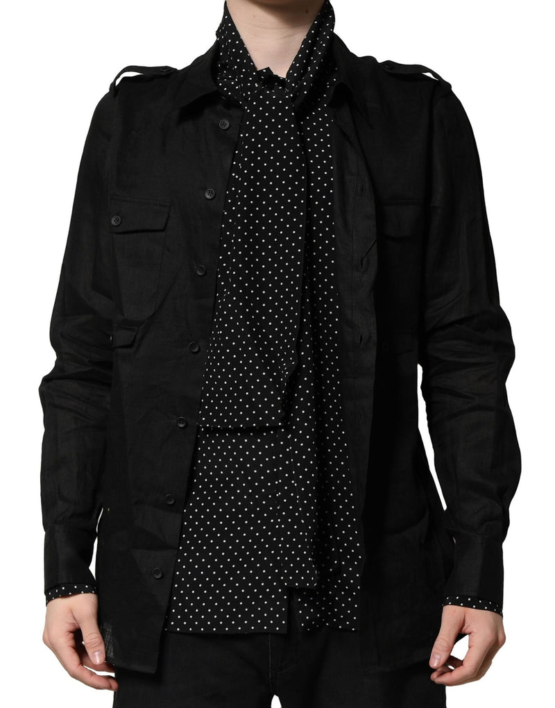 Chemise décontractée à col et nœud à pois noirs de Dolce &amp; Gabbana