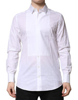 Chemise habillée pour homme en popeline de coton blanche à collet italien de Dolce &amp; Gabbana, dorée.