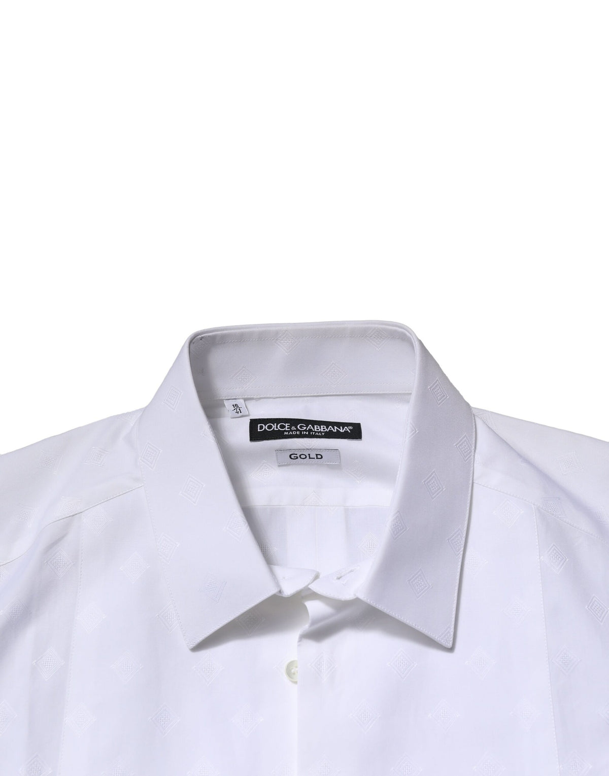 Chemise habillée pour homme en popeline de coton blanche à collet italien de Dolce &amp; Gabbana, dorée.