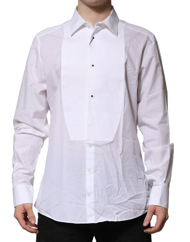 Chemise habillée blanche en popeline de coton à col montant de Dolce &amp; Gabbana, dorée.