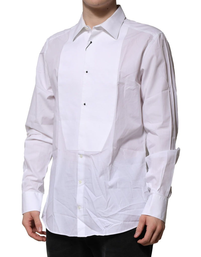 Chemise habillée blanche en popeline de coton à col montant de Dolce &amp; Gabbana, dorée.