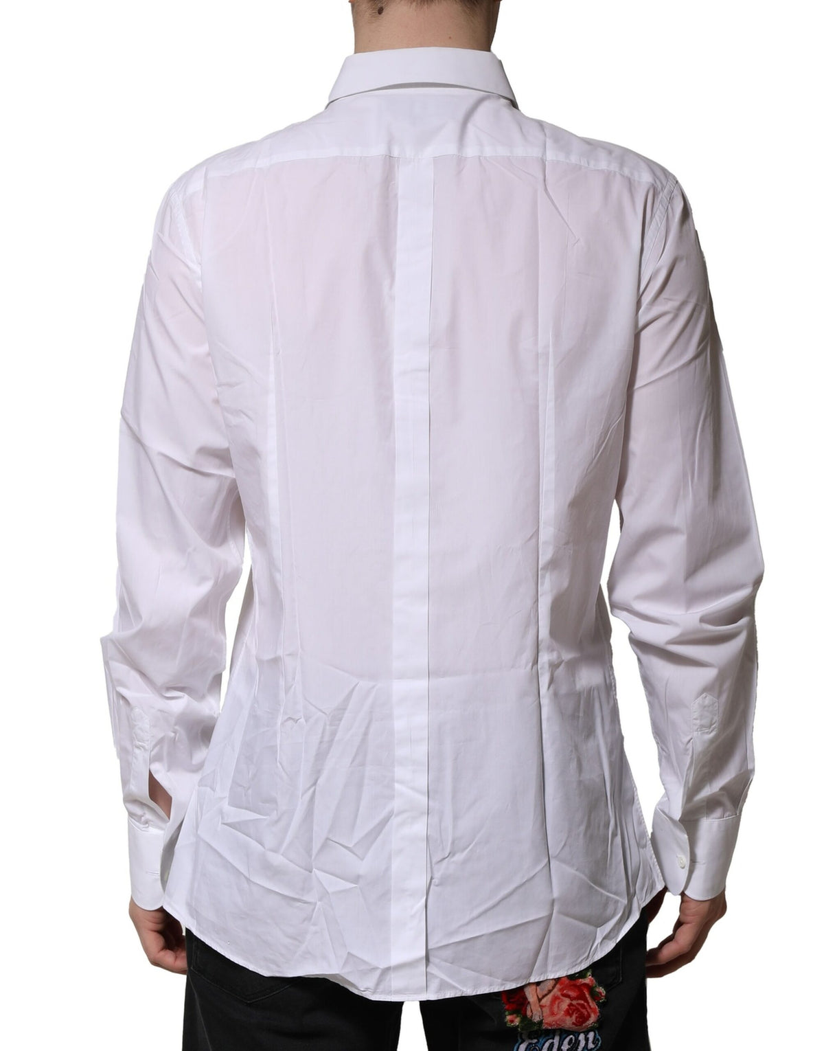 Chemise habillée blanche en popeline de coton à col montant de Dolce &amp; Gabbana, dorée.