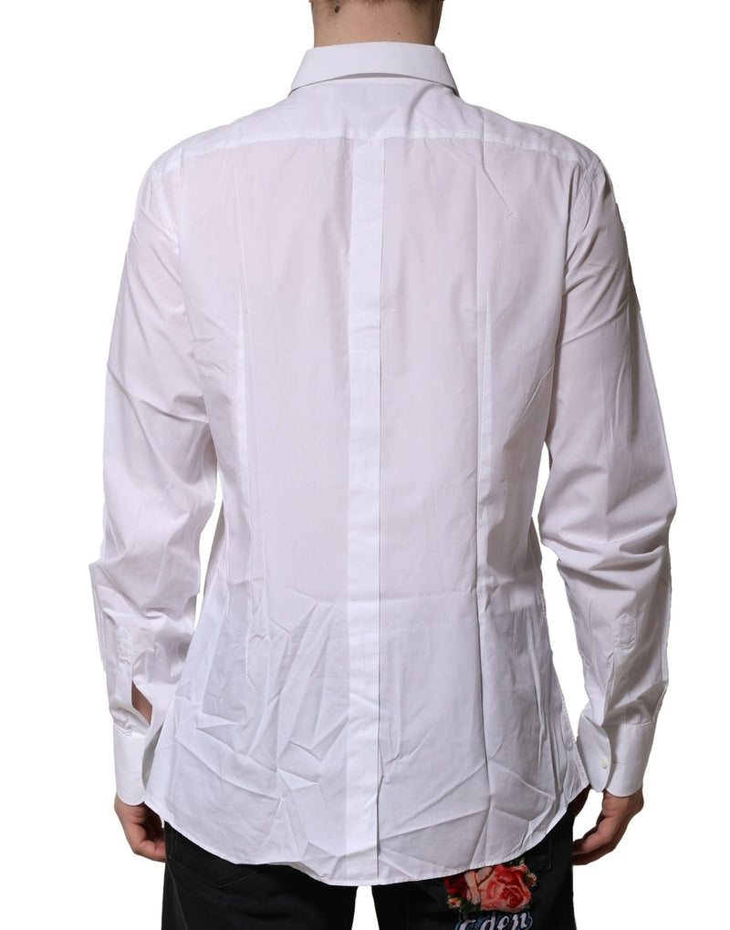 Chemise habillée blanche en popeline de coton à col montant de Dolce &amp; Gabbana, dorée.