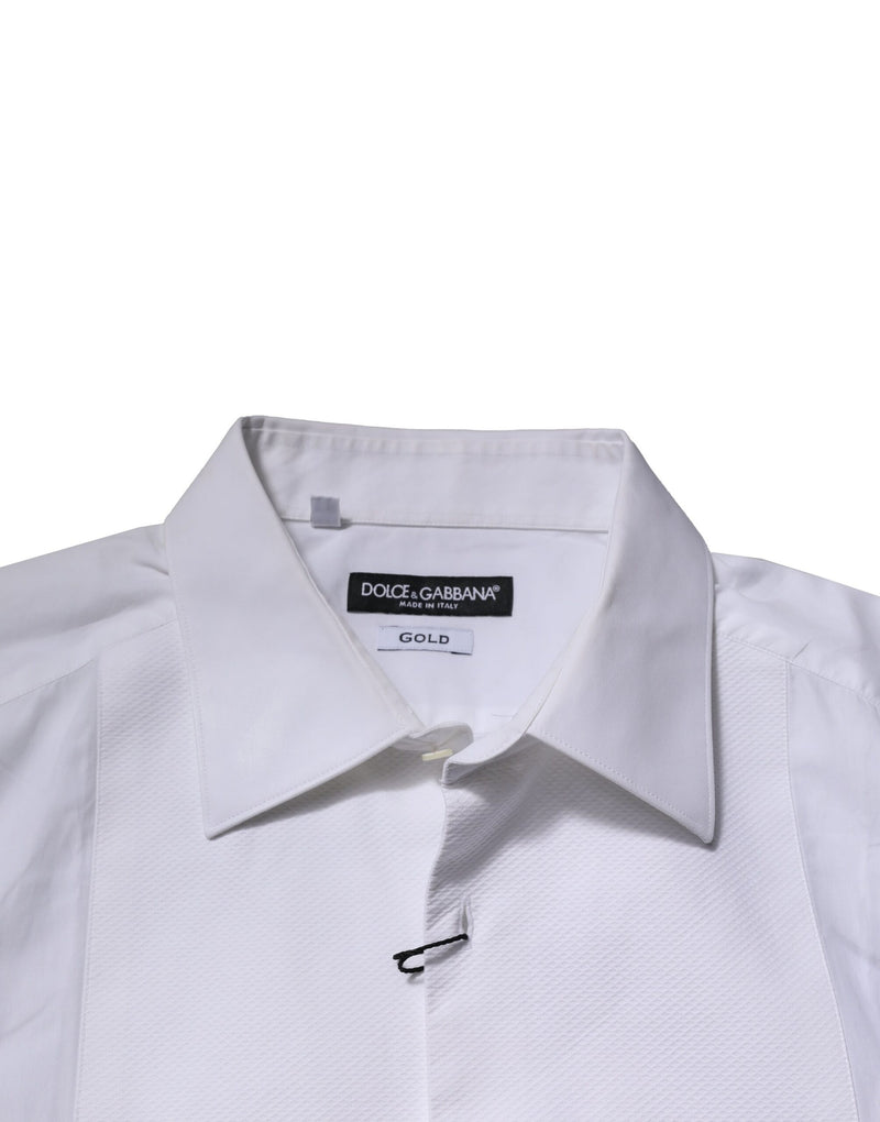 Chemise habillée blanche en popeline de coton à col montant de Dolce &amp; Gabbana, dorée.
