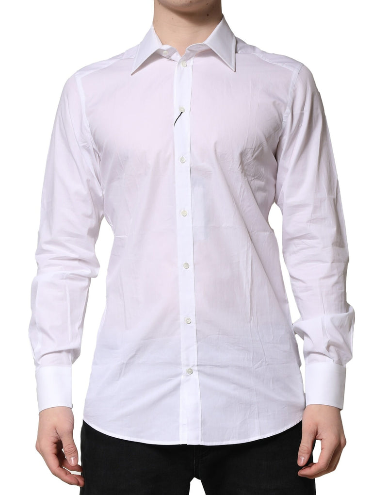Dolce &amp; Gabbana wit katoenen overhemd met lange mouwen, goudkleurig, formeel.