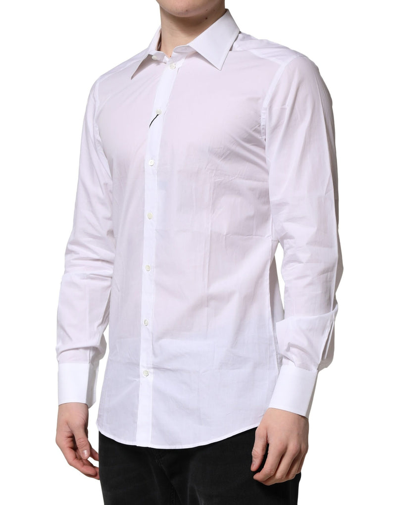 Dolce &amp; Gabbana wit katoenen overhemd met lange mouwen, goudkleurig, formeel.