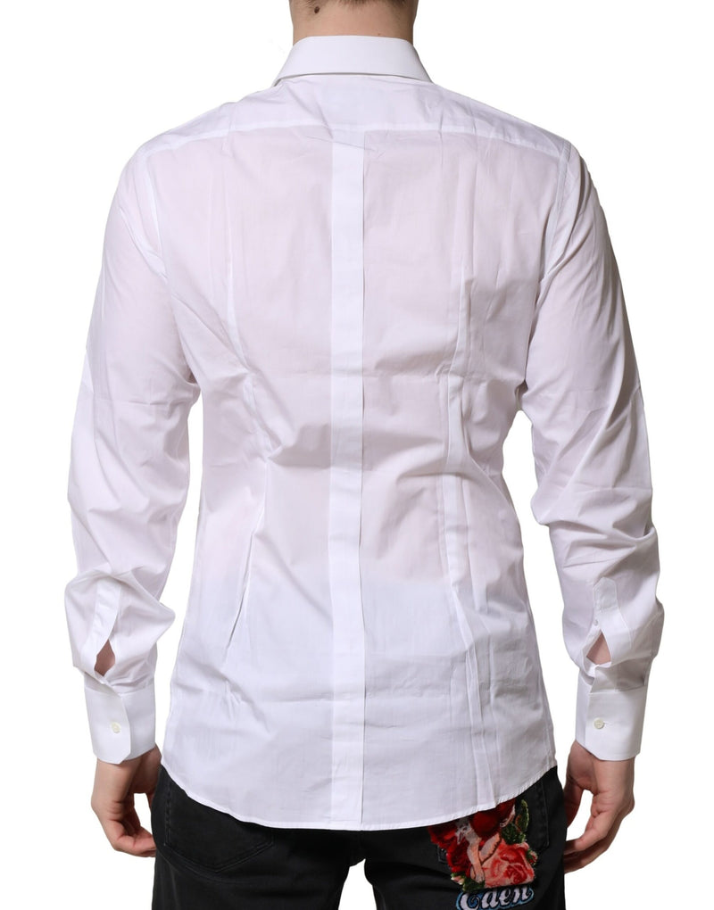 Dolce &amp; Gabbana wit katoenen overhemd met lange mouwen, goudkleurig, formeel.